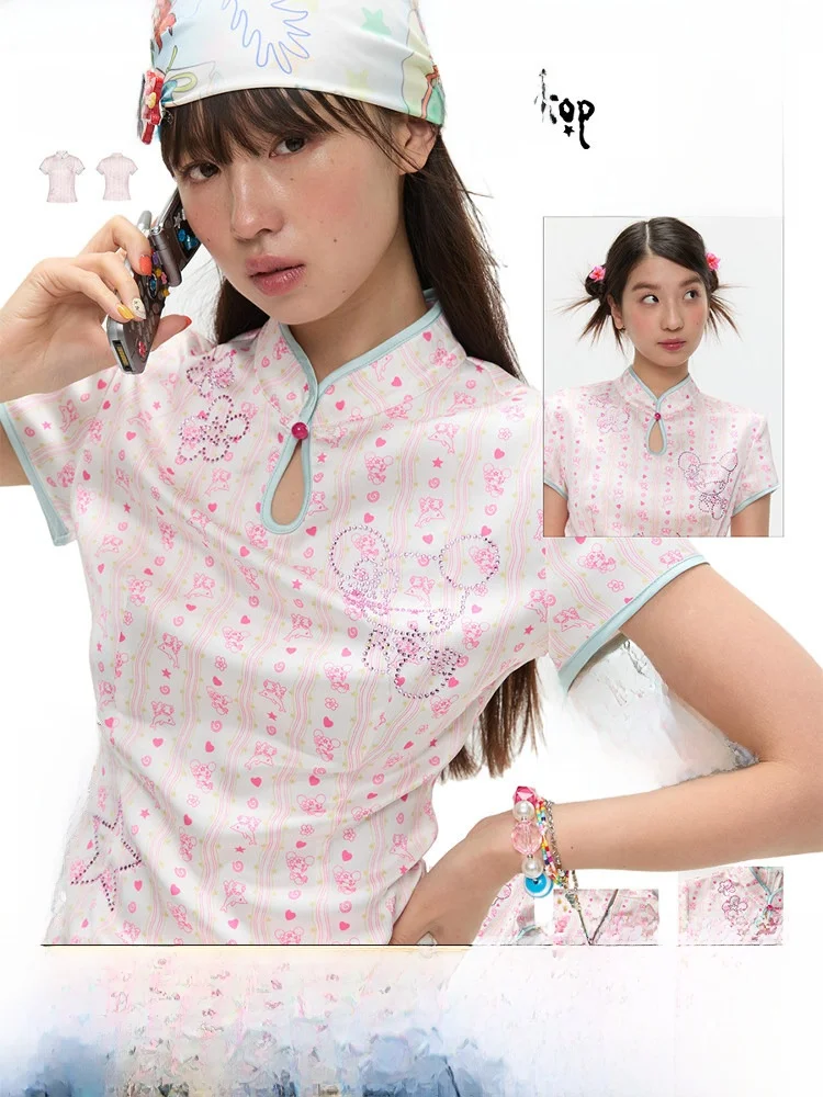 BENANDx Chinese Style Short Sleeve T-Shirt Women's Casual Fashion Summer Print Embellished with Buttons Pink Floral Top
BENANDx Chinese Style Short Sleeve T-Shirt Women's Casual Fashion Summer Print Embellished with Buttons Pink Floral Top