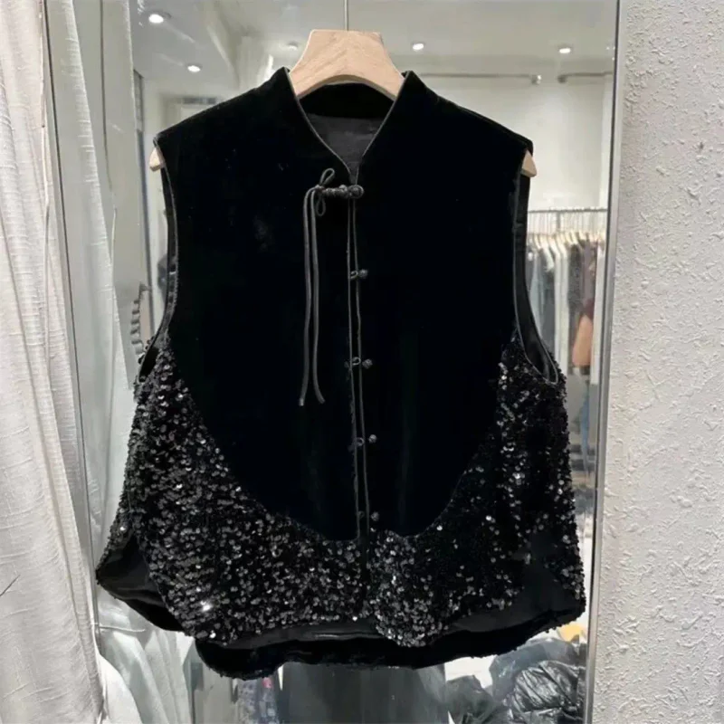 Chinese Style Buckle Vest Jacket Velvet Shining Autumn Premium Sleeveless Coat Women Vest 2025 Shoulder Jacket Black XXL Fashion
Chinese Style Buckle Vest Jacket Velvet Shining Autumn Premium Sleeveless Coat Women Vest 2025 Shoulder Jacket Black XXL Fashion