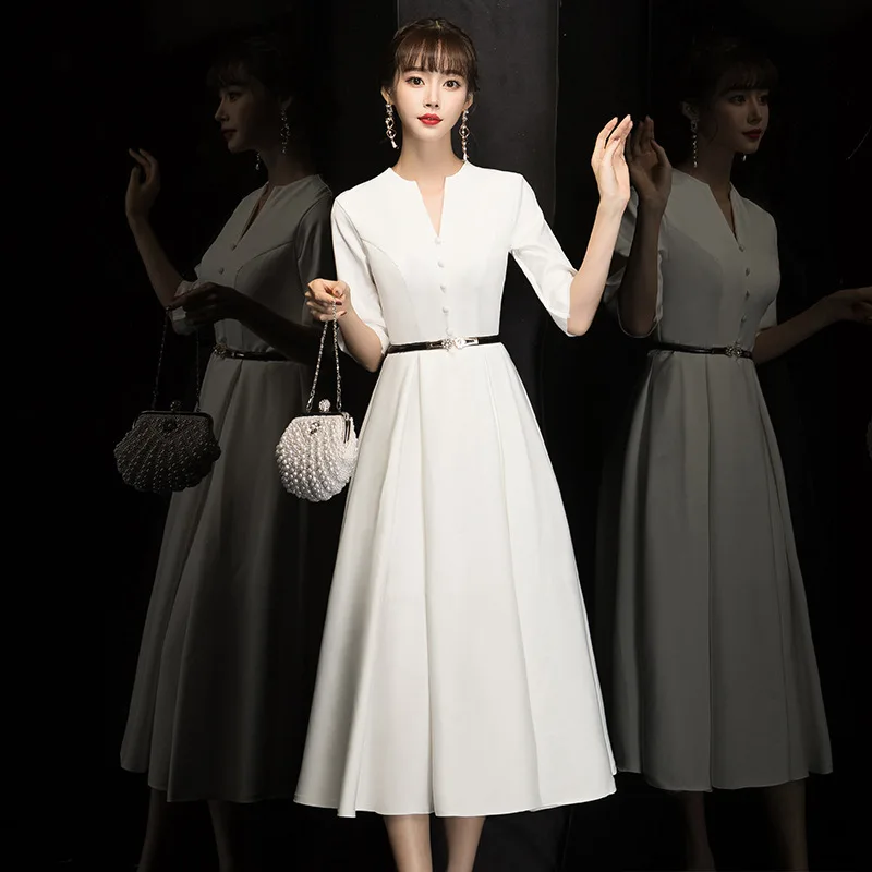 White Simple Evening Dresses Half Sleeve Solid Slim Mid-Length A-Line Formal Party Dress Women's Banquet Dress
White Simple Evening Dresses Half Sleeve Solid Slim Mid-Length A-Line Formal Party Dress Women's Banquet Dress