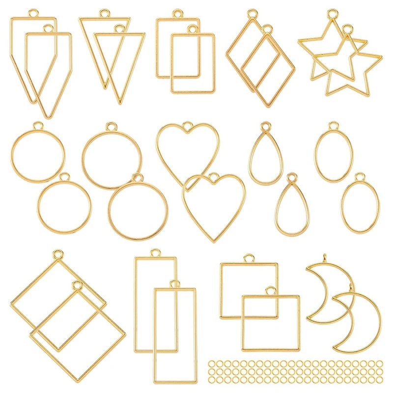 ABYN-Open Bezel With 100 Jump Rings, Gold Heart Star Moon Hollow Frame Pendant Mold Kit For Resin Casting, DIY
ABYN-Open Bezel With 100 Jump Rings, Gold Heart Star Moon Hollow Frame Pendant Mold Kit For Resin Casting, DIY