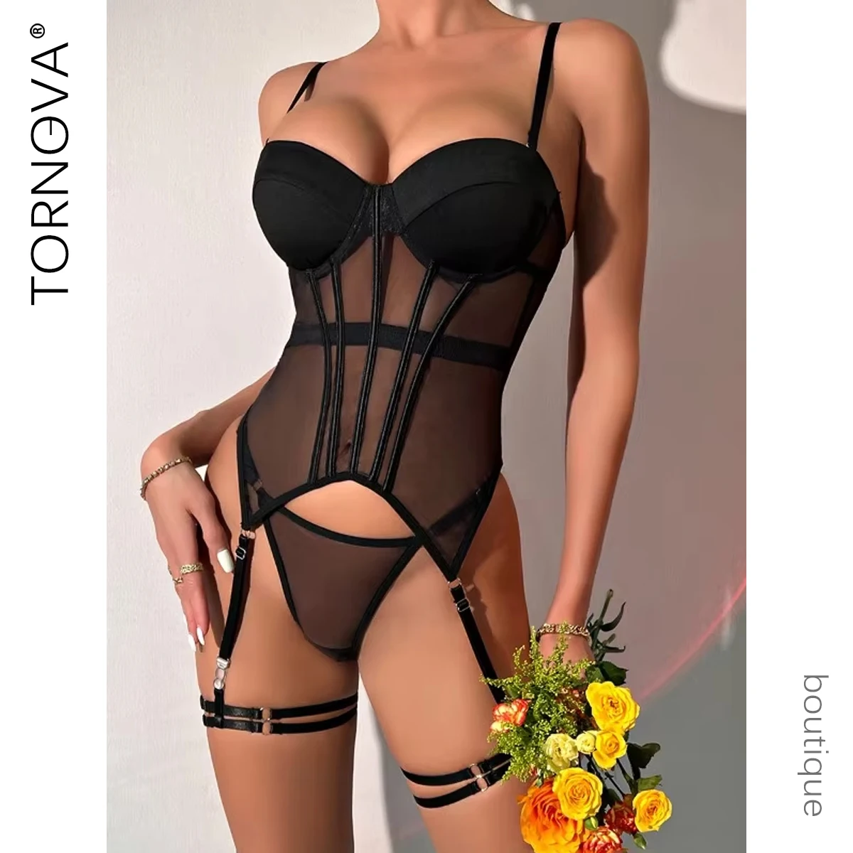 Tornova Sexy Mesh Jumpsuit Set for Women Solid Color Garters Mesh See-through Underwear Set Exotic Sexy Suspender Bodysuit Set
Tornova Sexy Mesh Jumpsuit Set for Women Solid Color Garters Mesh See-through Underwear Set Exotic Sexy Suspender Bodysuit Set