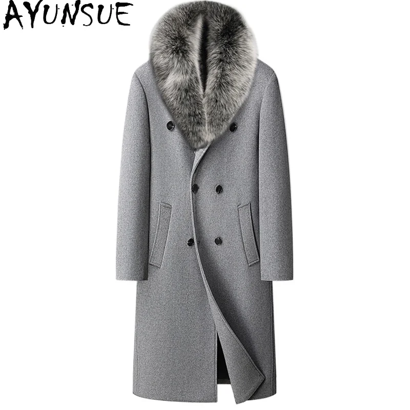 AYUNSUE Новые шерстяные пальто 51% для мужчин, одежда, осень-зима, высококачественный воротник из лисьего меха, длинная шерстяная куртка, мужской плащ Casacos
AYUNSUE Новые шерстяные пальто 51% для мужчин, одежда, осень-зима, высококачественный воротник из лисьего меха, длинная шерстяная куртка, мужской плащ Casacos