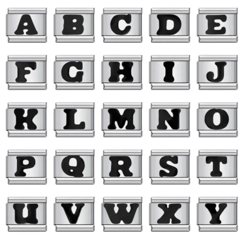 2025 Fashion Elastic Black English Letters Italian Charms Links Fit 9mm Modular Bracelet Stainless Steel DIY Jewelry
2025 Fashion Elastic Black English Letters Italian Charms Links Fit 9mm Modular Bracelet Stainless Steel DIY Jewelry