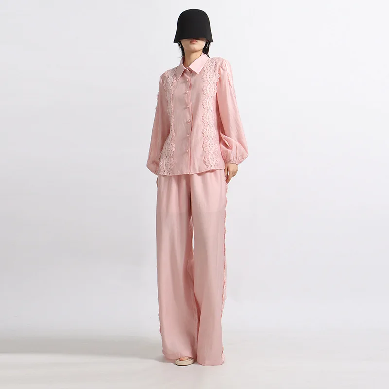 Fashion Solid Trousers Outfit Spring Women Embroidery Lantern Sleeve Shirt+High Waist Lace Loose Wide Leg Pants Two Piece Set
Fashion Solid Trousers Outfit Spring Women Embroidery Lantern Sleeve Shirt+High Waist Lace Loose Wide Leg Pants Two Piece Set