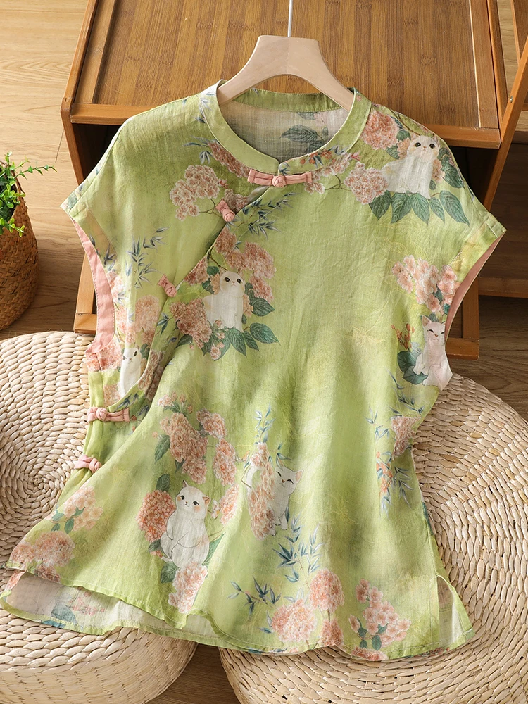 Retro Floral Print Shirt Large Size Women's Summer Short Sleeve Stand Collar Button Front Casual Cotton Blouse for Younger Look
Retro Floral Print Shirt Large Size Women's Summer Short Sleeve Stand Collar Button Front Casual Cotton Blouse for Younger Look