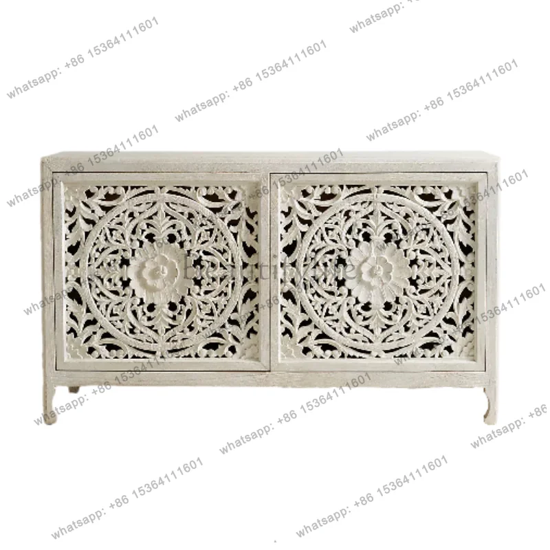 French retro old solid wood dining side cabinet European hollow engraved entrance cabinet
French retro old solid wood dining side cabinet European hollow engraved entrance cabinet