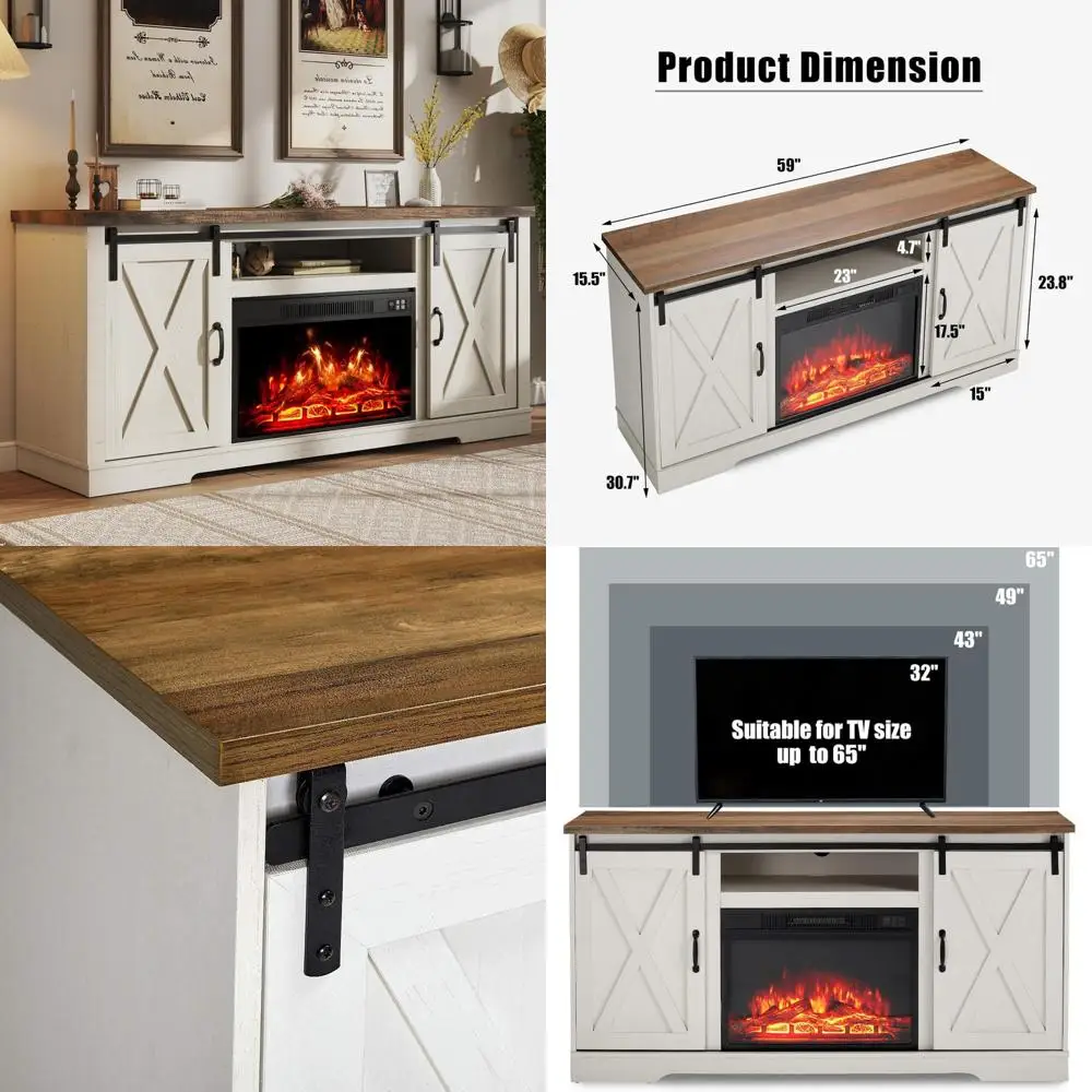 Farmhouse Style 65 TV Barn Door Entertainment Center with Fireplace and Storage
Farmhouse Style 65 TV Barn Door Entertainment Center with Fireplace and Storage
