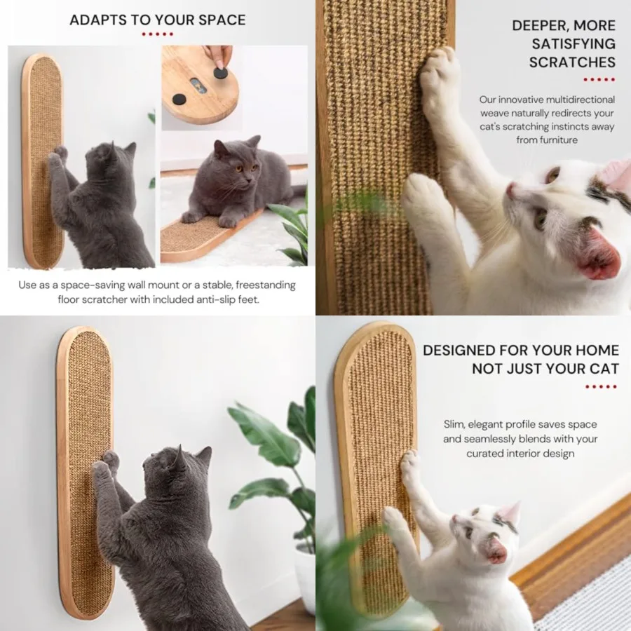 Wall Cat Scratcher with Multidirectional Sisal Scratch Pad — Indoor Cat Wall Scratcher Post for Furniture Protection, Wall or F
Wall Cat Scratcher with Multidirectional Sisal Scratch Pad — Indoor Cat Wall Scratcher Post for Furniture Protection, Wall or F
