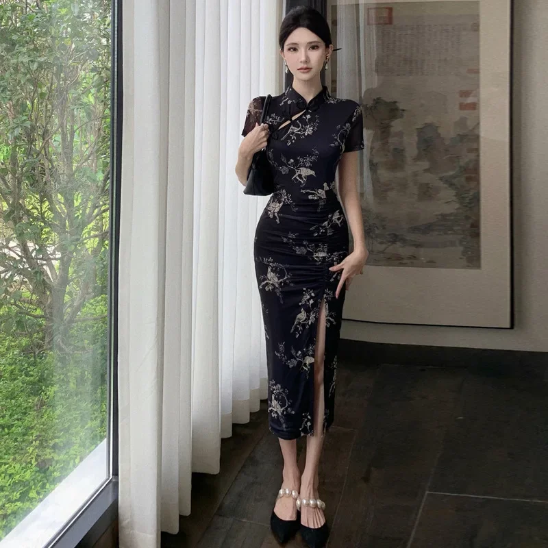 Modern Cheongsam Chinese Qipao Dress Sexy Black Print Vintage Oriental Dresses For Women Dance Performance
Modern Cheongsam Chinese Qipao Dress Sexy Black Print Vintage Oriental Dresses For Women Dance Performance