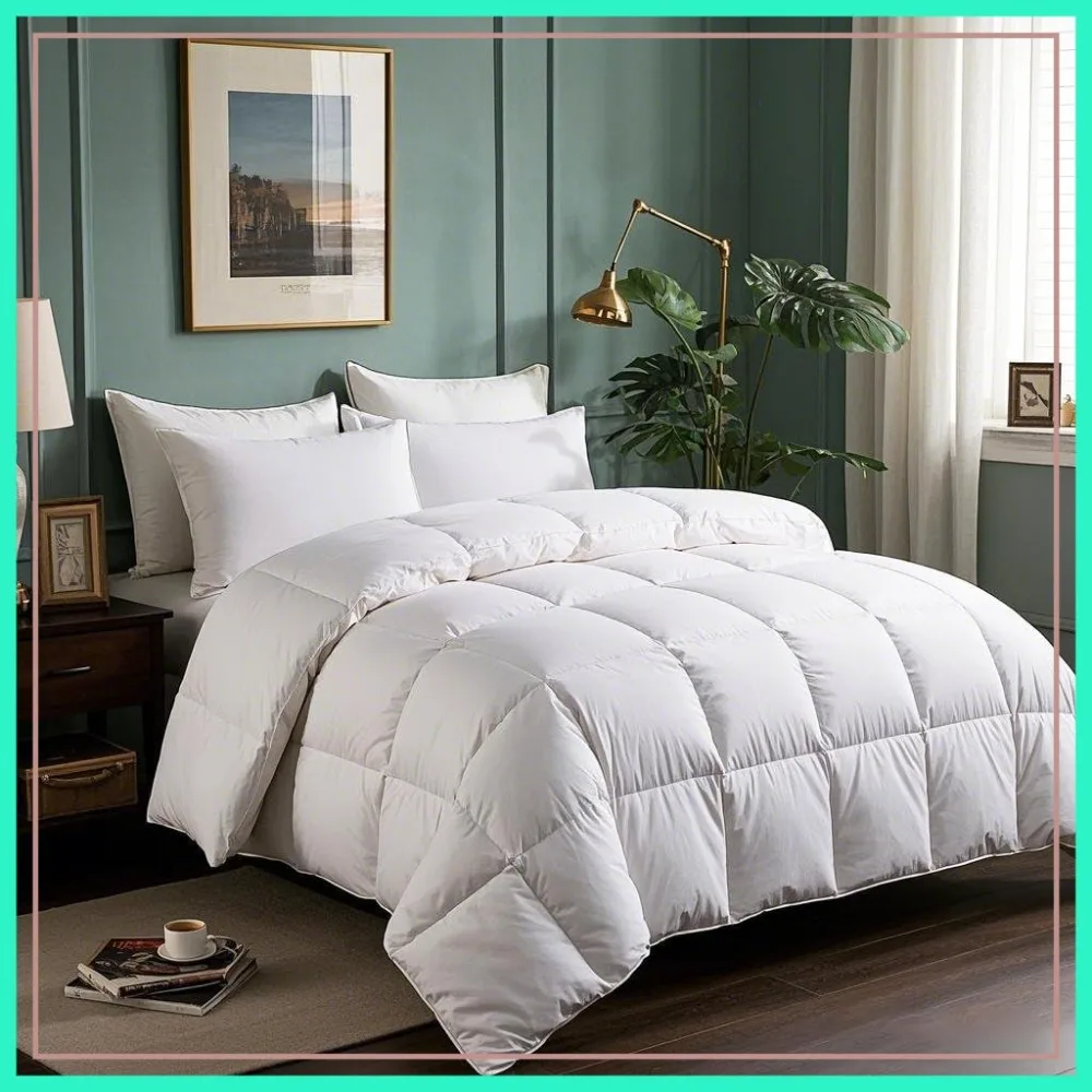 Queen Size Down Fiber Comforter, 100% Cotton Cover, Hotel Luxury Hypoallergenic, 58oz All Season Medium Warmth, 90x90 in White
Queen Size Down Fiber Comforter, 100% Cotton Cover, Hotel Luxury Hypoallergenic, 58oz All Season Medium Warmth, 90x90 in White