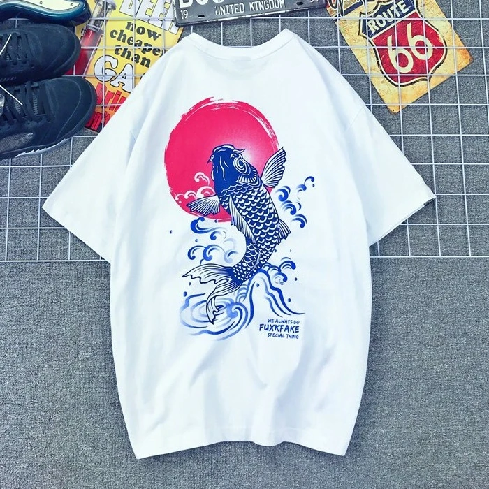 Japanese Trendy Brand Ukiyo-e Painted Carp Retro Hip-hop Loose Large Size Cotton Short-sleeved T-shirt for Men and Women
Japanese Trendy Brand Ukiyo-e Painted Carp Retro Hip-hop Loose Large Size Cotton Short-sleeved T-shirt for Men and Women