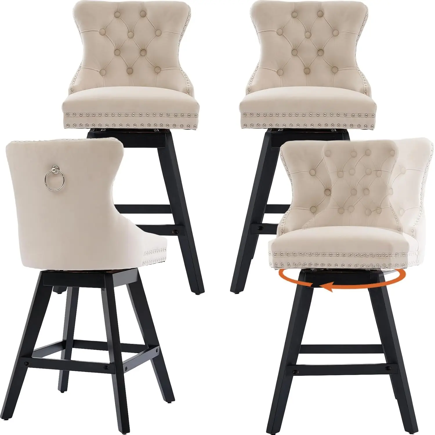 Beige Swivel Bar Stools Set Of 4 With Backs, 25.9" Velvet Upholstered Counter Height Barstools Wood Legs, Modern, Customized
Beige Swivel Bar Stools Set Of 4 With Backs, 25.9" Velvet Upholstered Counter Height Barstools Wood Legs, Modern, Customized