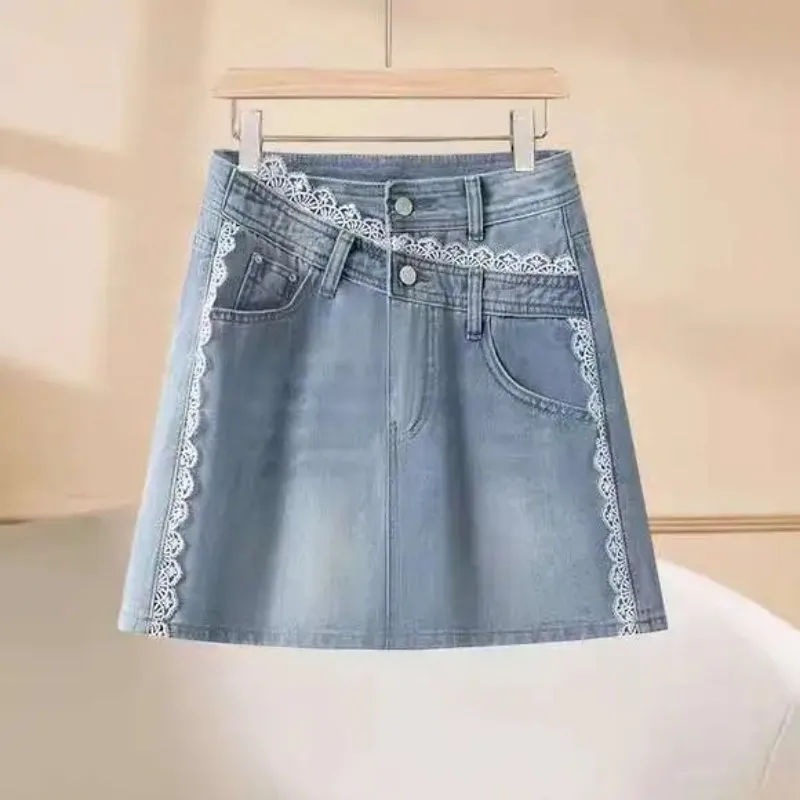 Women's High Waist Lace Trim Denim Skirt A-line Irregular Casual Summer Mini Skirt
Women's High Waist Lace Trim Denim Skirt A-line Irregular Casual Summer Mini Skirt