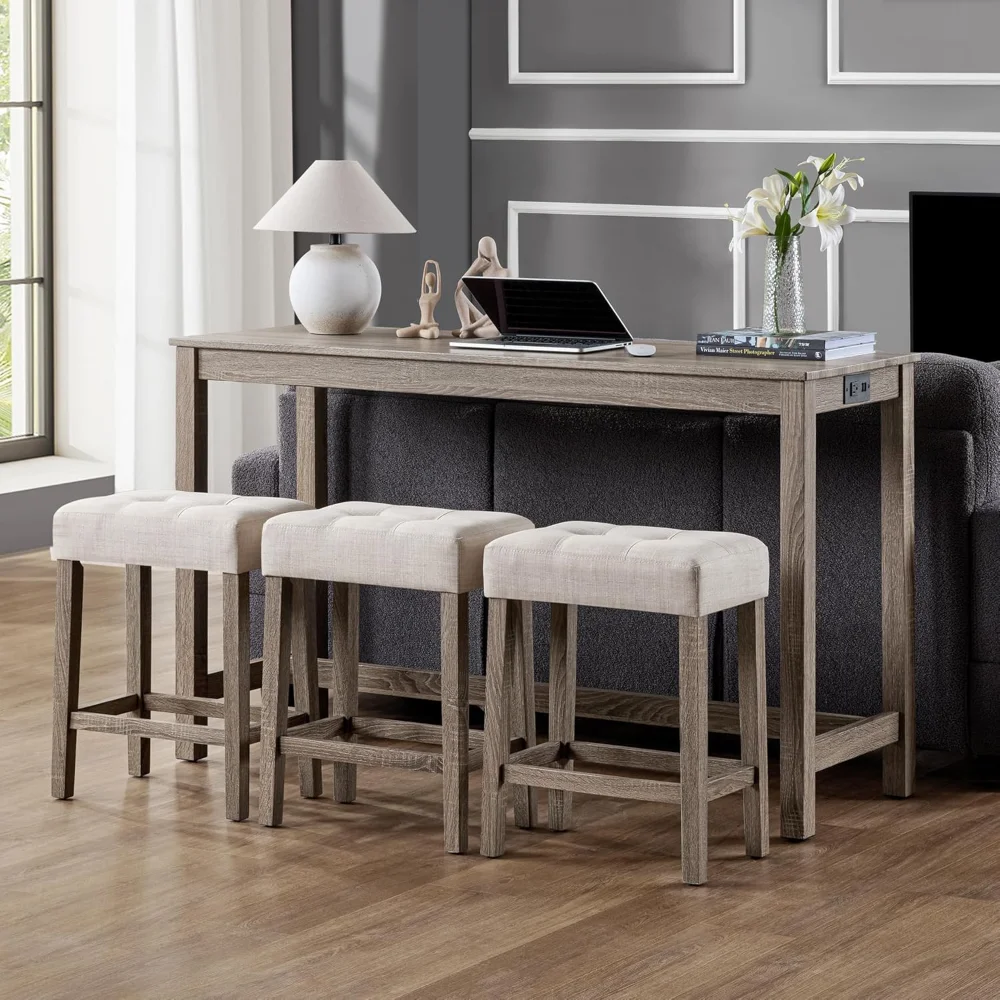 4 Piece Bar Table Set with Power Outlet,Industrial Breakfast Table with 3 Padded Stools Solid Wood Counter Height Dining
4 Piece Bar Table Set with Power Outlet,Industrial Breakfast Table with 3 Padded Stools Solid Wood Counter Height Dining
