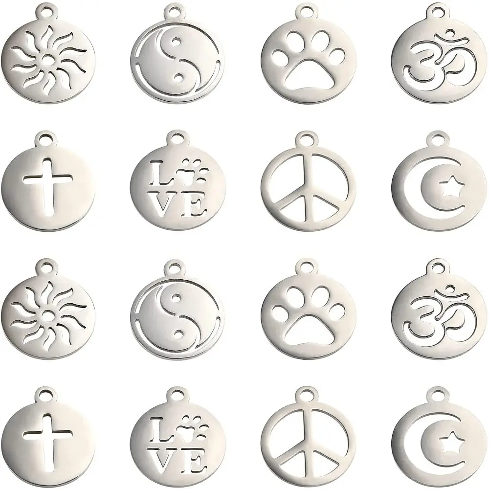 32Pcs 8 Style 304 Stainless Steel Charms Flat Round Stainless Steel Color 4pcs/style
32Pcs 8 Style 304 Stainless Steel Charms Flat Round Stainless Steel Color 4pcs/style