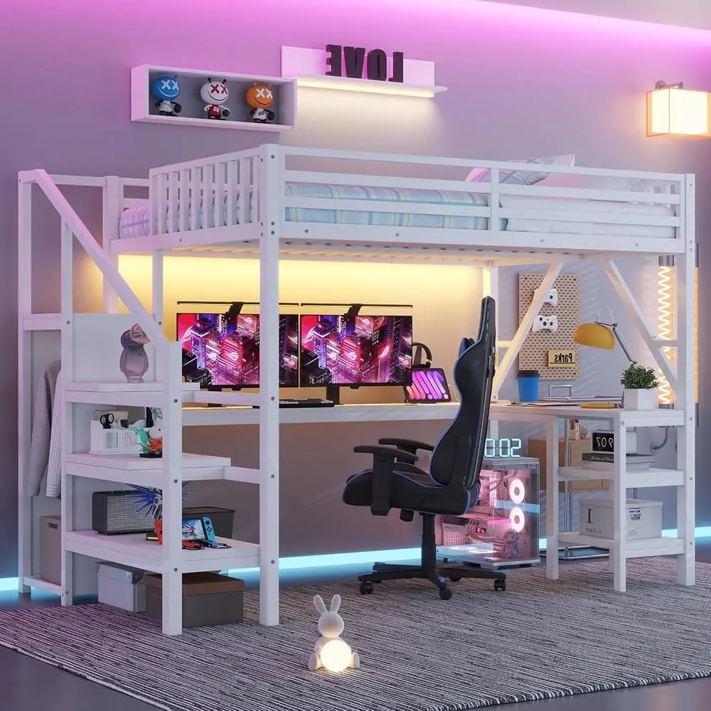 Stylish Loft Bed with Stairs, Desk, RGB Lighting, and Storage for Kids and Teens in White
Stylish Loft Bed with Stairs, Desk, RGB Lighting, and Storage for Kids and Teens in White