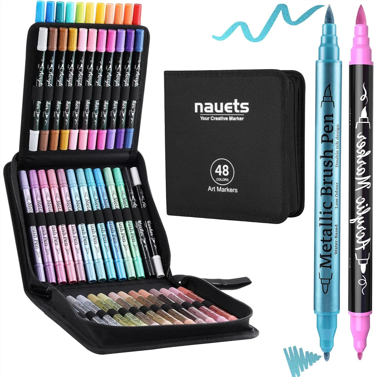 48 Pack Acrylic Paint Markers Set - 24 Colors + 24 Metallic, Dual Tip with Brush/Fine Tip for Rock, Wood, Canvas, Glass Ceramic
48 Pack Acrylic Paint Markers Set - 24 Colors + 24 Metallic, Dual Tip with Brush/Fine Tip for Rock, Wood, Canvas, Glass Ceramic