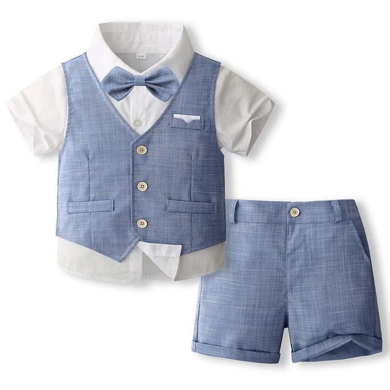 3Piece 2025 Summer Toddler Boy Outfits Korean Fashion Gentleman Tie Baby Tops+Vest+Shorts Kids Clothes Children's Sets BC1851
3Piece 2025 Summer Toddler Boy Outfits Korean Fashion Gentleman Tie Baby Tops+Vest+Shorts Kids Clothes Children's Sets BC1851
