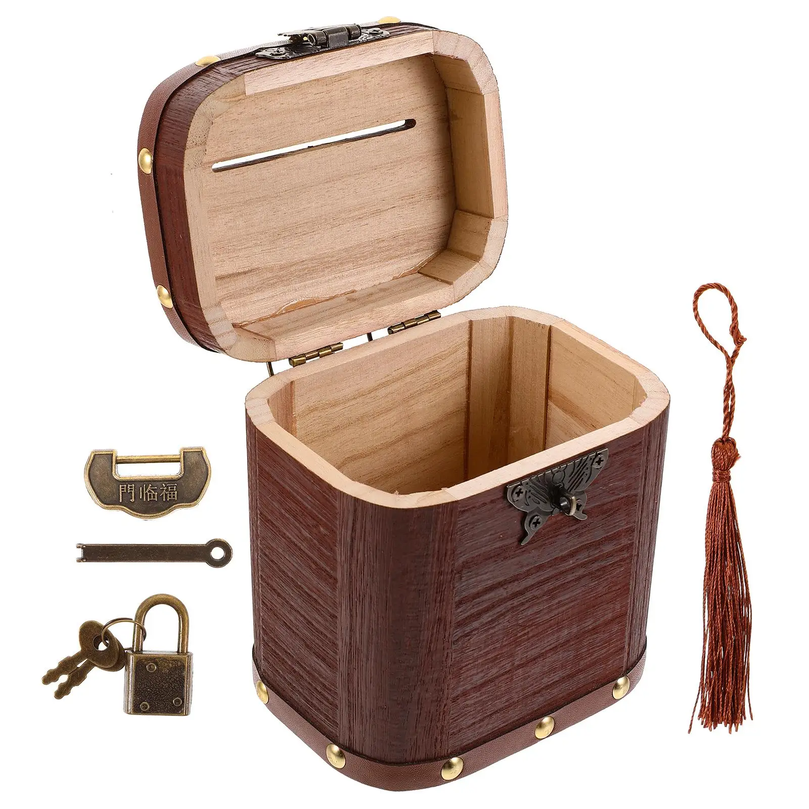Wooden Piggy Bank Saving Jar Accessories Brown Coin Storage Box Lock Design Vintage Money Case
Wooden Piggy Bank Saving Jar Accessories Brown Coin Storage Box Lock Design Vintage Money Case