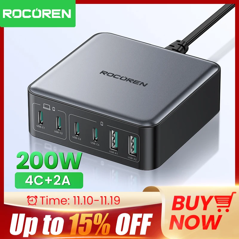 Rocoren 200 Вт USB Type C Зарядное устройство для быстрой зарядки Настольное зарядное устройство Портативная 6-портовая электростанция для iPhone 16 15 Pro Max Xiaomi 14
Rocoren 200 Вт USB Type C Зарядное устройство для быстрой зарядки Настольное зарядное устройство Портативная 6-портовая электростанция для iPhone 16 15 Pro Max Xiaomi 14