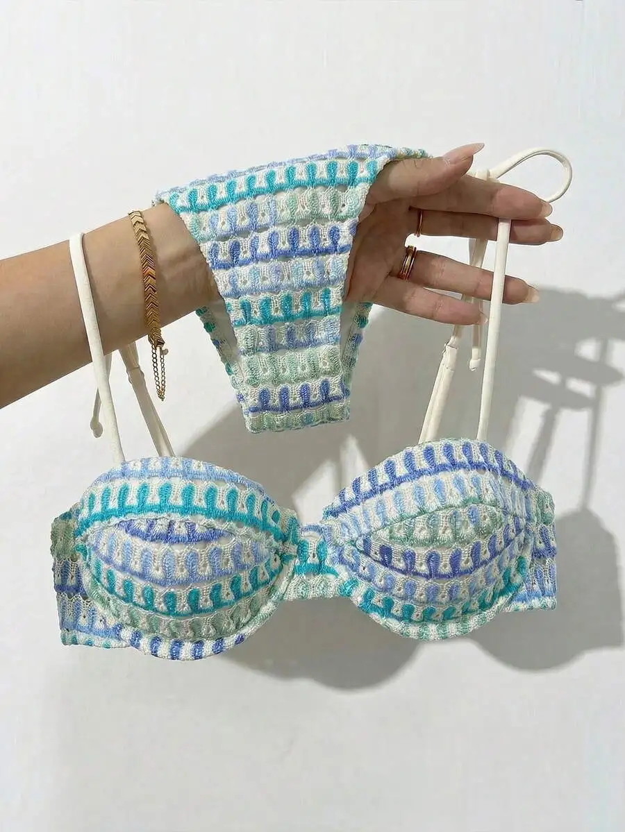 Womens Textured Patterned Bikini Set With Tie-Side Bottoms For Beach Summer Vacation
Womens Textured Patterned Bikini Set With Tie-Side Bottoms For Beach Summer Vacation