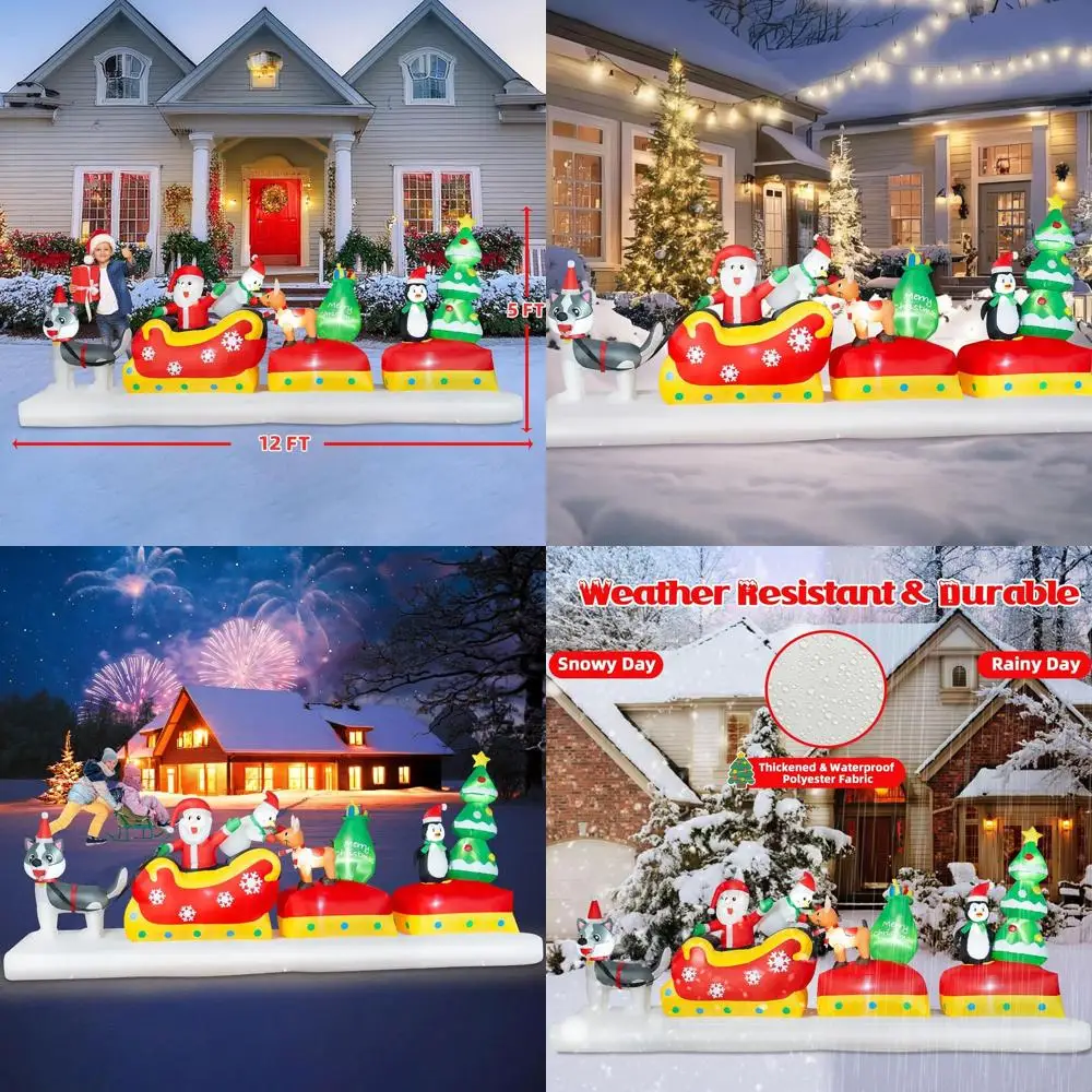 12-Foot Inflatable Christmas Santa with Sled, Snowman, Penguin, and Reindeer, LED-lit Outdoor Lawn Decoration
12-Foot Inflatable Christmas Santa with Sled, Snowman, Penguin, and Reindeer, LED-lit Outdoor Lawn Decoration