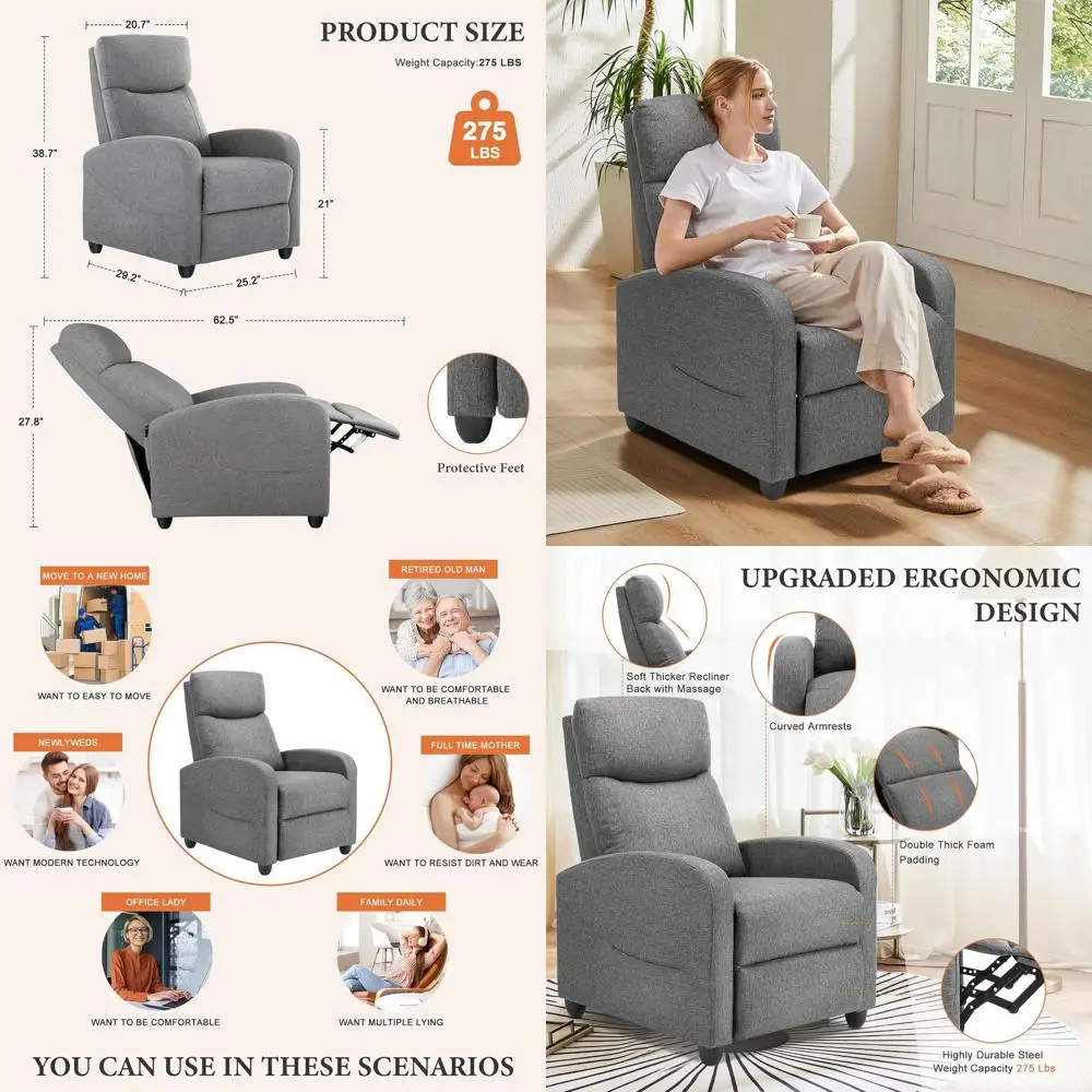 Luxury Adjustable Recliner for Adults with Lumbar Support, Ideal for Small Spaces, Grey
Luxury Adjustable Recliner for Adults with Lumbar Support, Ideal for Small Spaces, Grey