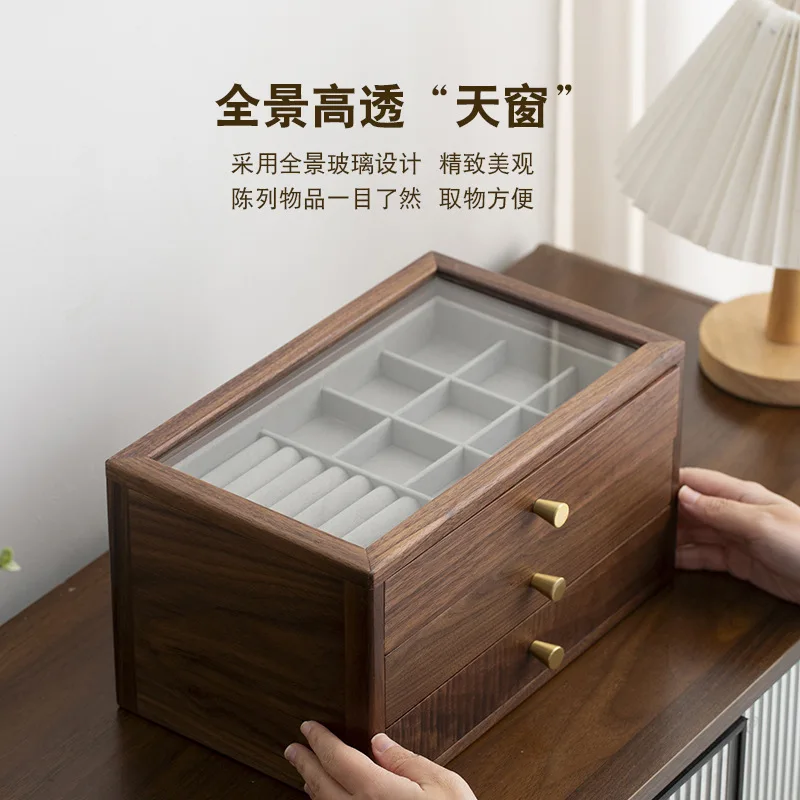 Black walnut solid wood with drawer skin care products ring necklace jewelry storage box retro exquisite visual jewelry box
Black walnut solid wood with drawer skin care products ring necklace jewelry storage box retro exquisite visual jewelry box