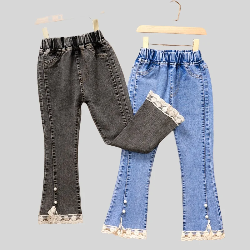 Spring Autumn New Girls' Denim Flare Pants with Lace & Pearl Details High Waist Elastic Waistband Long Trousers for 2-10Y Girls
Spring Autumn New Girls' Denim Flare Pants with Lace & Pearl Details High Waist Elastic Waistband Long Trousers for 2-10Y Girls