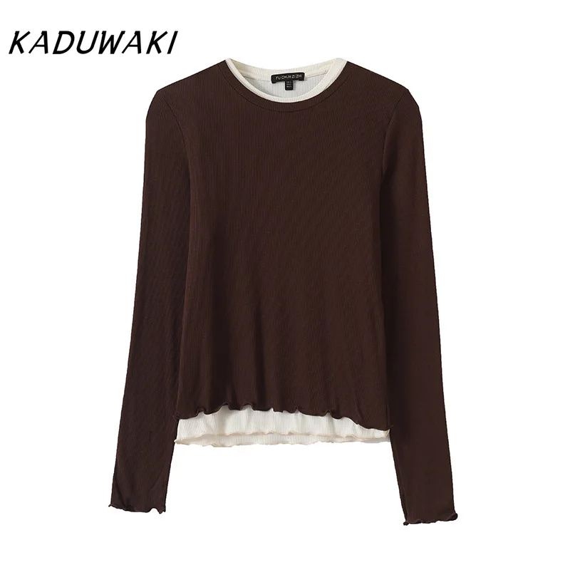 KADUWAKI Women's New Fashion Fake Two-piece Style Slim O-Neck Base Knitted T-shirt Retro Long Sleeved Women's Pullover Chic Tops
KADUWAKI Women's New Fashion Fake Two-piece Style Slim O-Neck Base Knitted T-shirt Retro Long Sleeved Women's Pullover Chic Tops