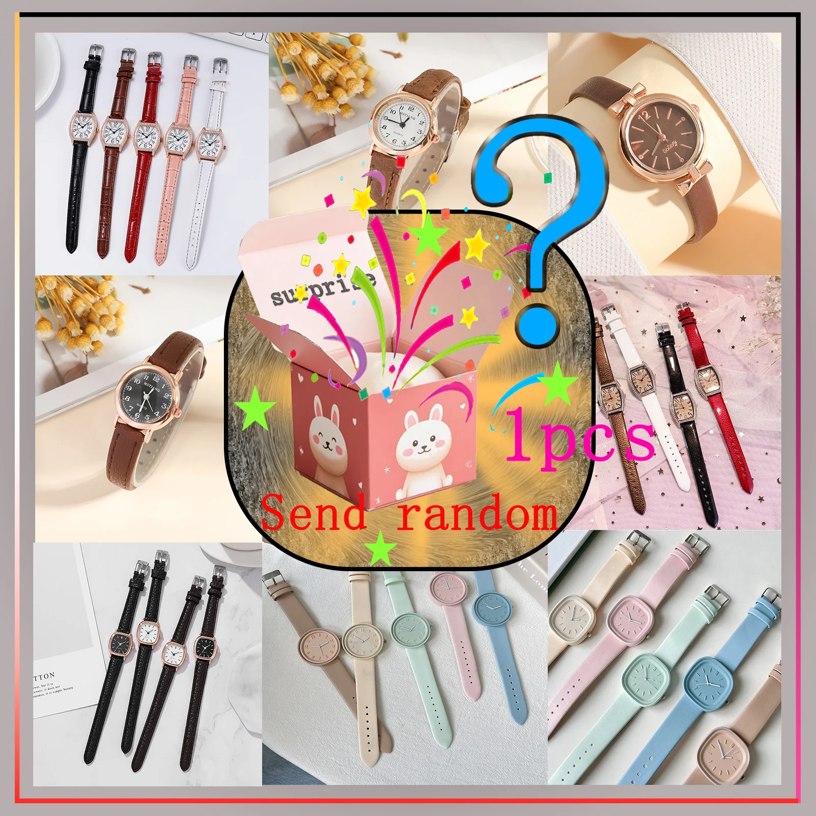 Surprise blind box; macaron multi-style creative fashionable literary quartz ladies' watch; random style.
Surprise blind box; macaron multi-style creative fashionable literary quartz ladies' watch; random style.