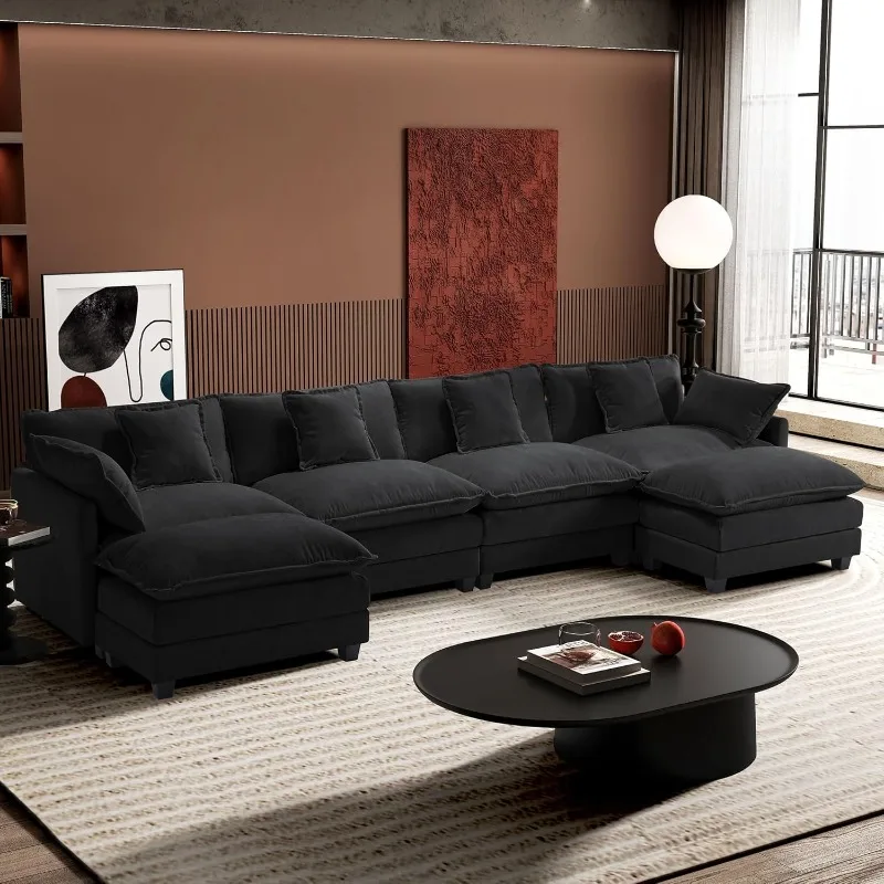 Ihanherry U-Shaped Modern Sofa 146" Modular Sectional Cloud Couch with 2 Ottoman, 6-Seat Chenille Deep Seat Sofa with 6 Pillows
Ihanherry U-Shaped Modern Sofa 146" Modular Sectional Cloud Couch with 2 Ottoman, 6-Seat Chenille Deep Seat Sofa with 6 Pillows