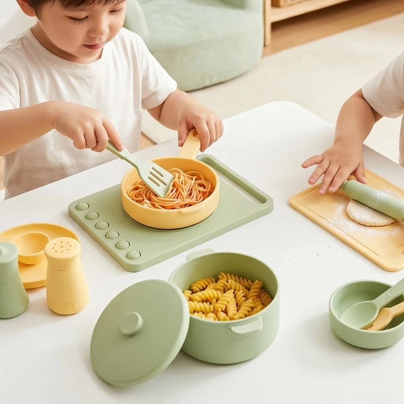 Kids Pretend Play Kitchen Toy Set With Realistic Cooking Utensils Soft Safe Silicone For Ages 3 And Up A2UB
Kids Pretend Play Kitchen Toy Set With Realistic Cooking Utensils Soft Safe Silicone For Ages 3 And Up A2UB