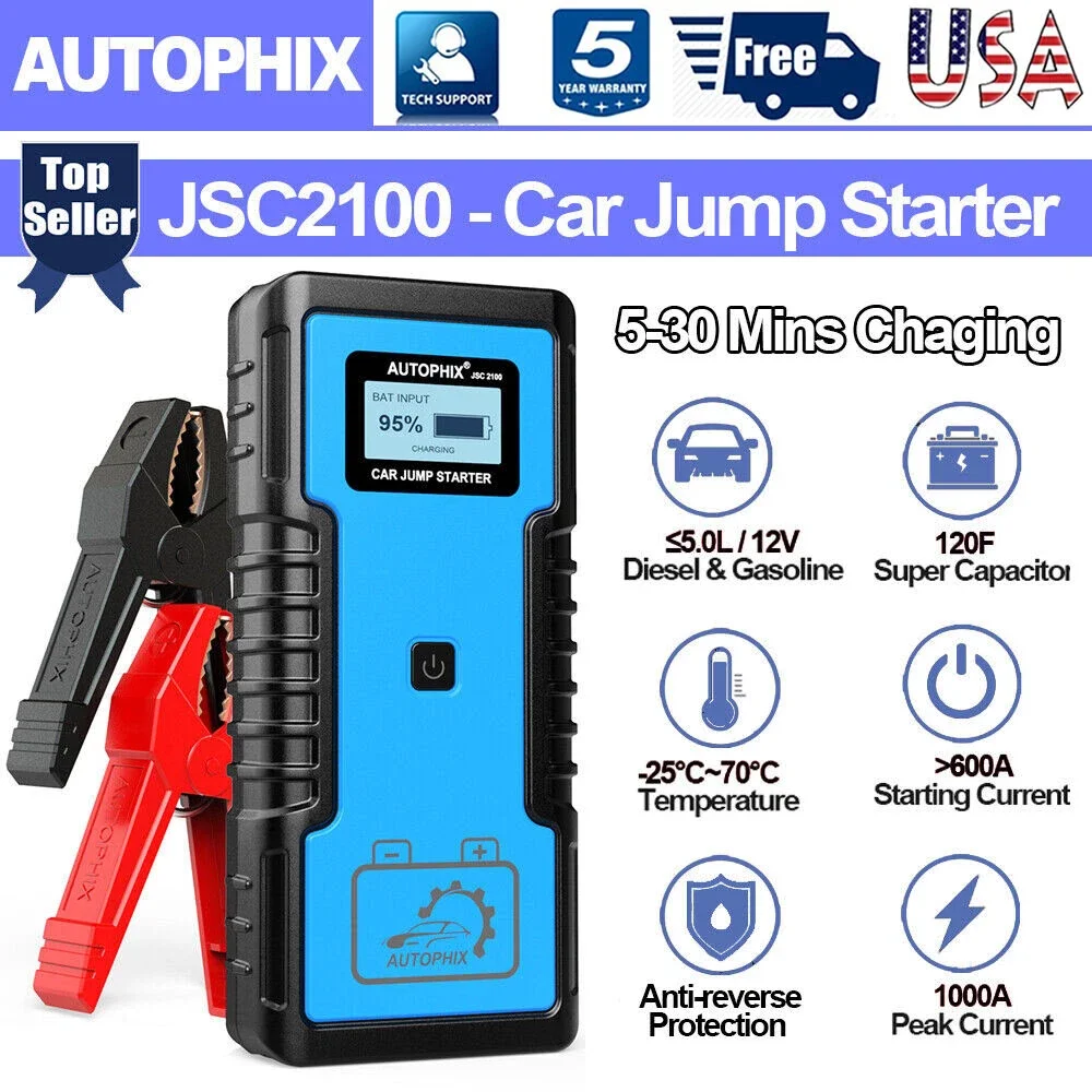 AUTOPHIX JSC 2100 Автомобильный усилитель стартера 12 В 1000 А Суперконденсатор Зарядное устройство Power Bank Автомобильный аварийный источник питания
AUTOPHIX JSC 2100 Автомобильный усилитель стартера 12 В 1000 А Суперконденсатор Зарядное устройство Power Bank Автомобильный аварийный источник питания