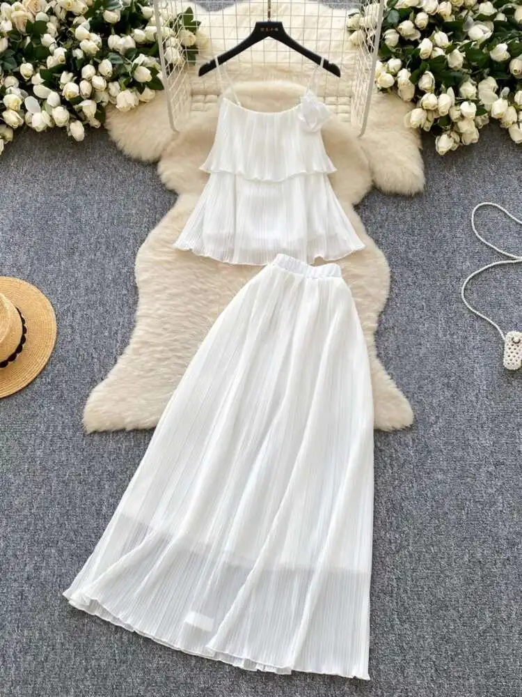 French Style White Beach Two Piece Sets Women Summer Layer Vest+high Waisted Mesh Long Skirt Sexy Boho Suits Ladies Outfits
French Style White Beach Two Piece Sets Women Summer Layer Vest+high Waisted Mesh Long Skirt Sexy Boho Suits Ladies Outfits