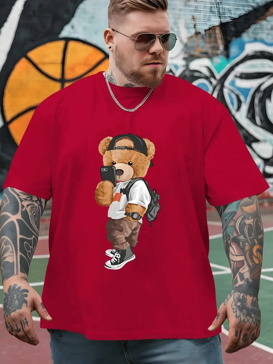 Mens Red Cotton T-Shirt With Street Style Bear Graphic Urban Casual Short Sleeve Tee
Mens Red Cotton T-Shirt With Street Style Bear Graphic Urban Casual Short Sleeve Tee