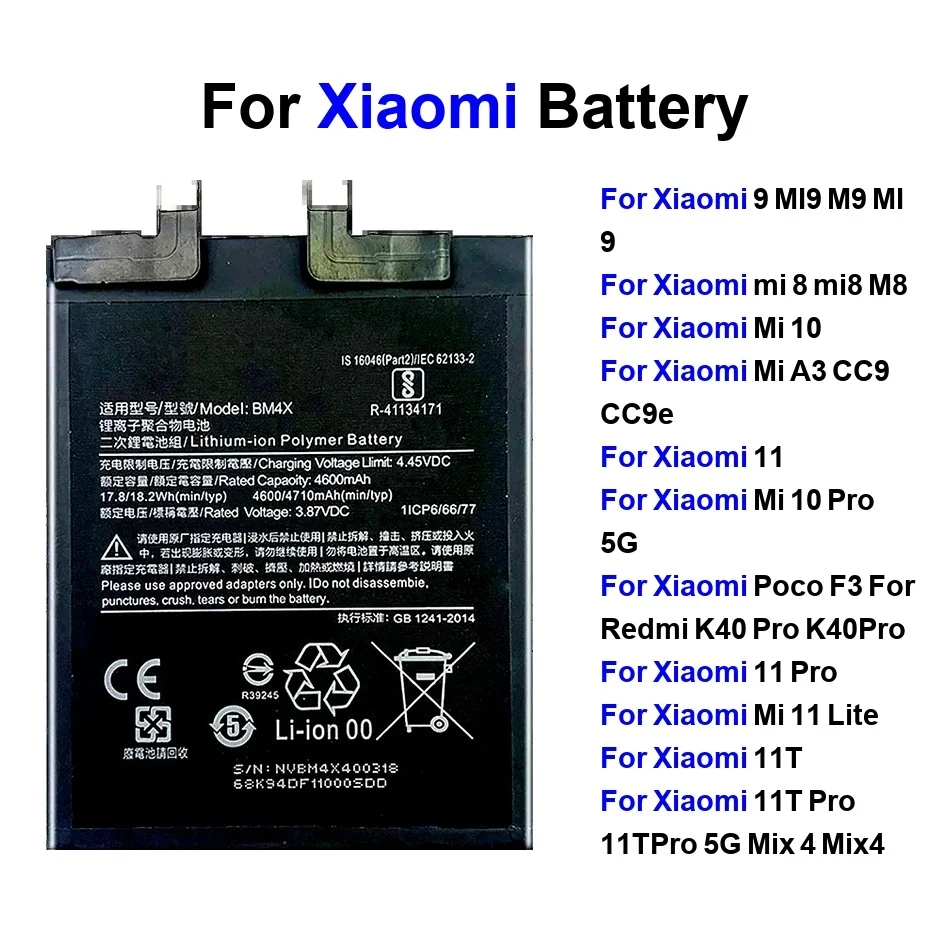BM3L BM4F BM4N BM4X BM4Y BM55 BP42 BM58 BM59 Battery For Xiaomi Mi 8 9 10 11 11I 11T Ultra SE Lite 5G Batteries 
BM3L BM4F BM4N BM4X BM4Y BM55 BP42 BM58 BM59 Battery For Xiaomi Mi 8 9 10 11 11I 11T Ultra SE Lite 5G Batteries