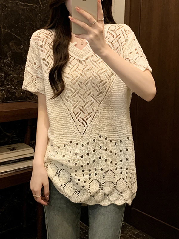 plus Size Summer Knitwear Gentle Elegant Hollow out Short Sleeve Loose Slimming Top Korean Style Breathable Daily Wear for Women
plus Size Summer Knitwear Gentle Elegant Hollow out Short Sleeve Loose Slimming Top Korean Style Breathable Daily Wear for Women