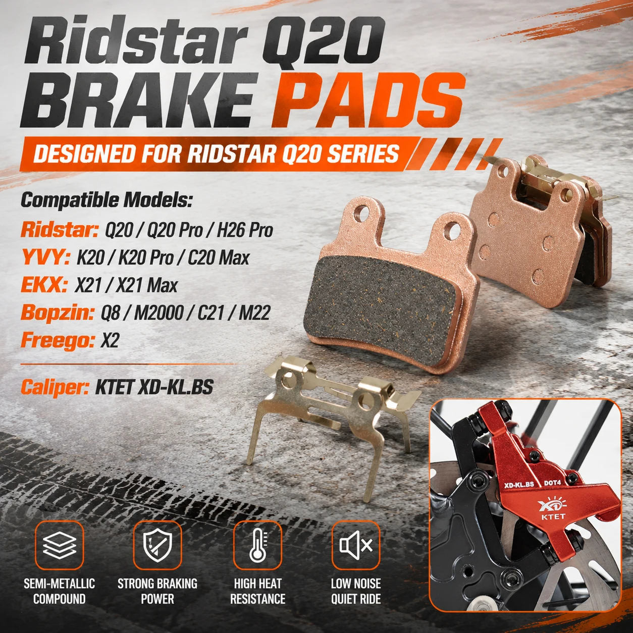 Ridstar Q20 Brake Pads Semi-Metallic Front Rear Replacement 2 Pairs for YVY EKX Bopzin Freego KTET XD-KL.BS Ebike
Ridstar Q20 Brake Pads Semi-Metallic Front Rear Replacement 2 Pairs for YVY EKX Bopzin Freego KTET XD-KL.BS Ebike