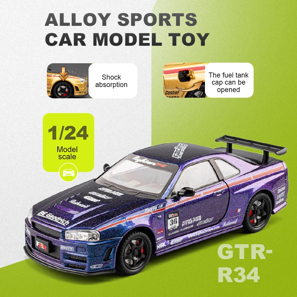 1:24 Scale GTR-R34 Supra Toys Model Cars Alloy Diecast Simulation Sports Car Pull Back Miniature Vehicles Table Decoration
1:24 Scale GTR-R34 Supra Toys Model Cars Alloy Diecast Simulation Sports Car Pull Back Miniature Vehicles Table Decoration