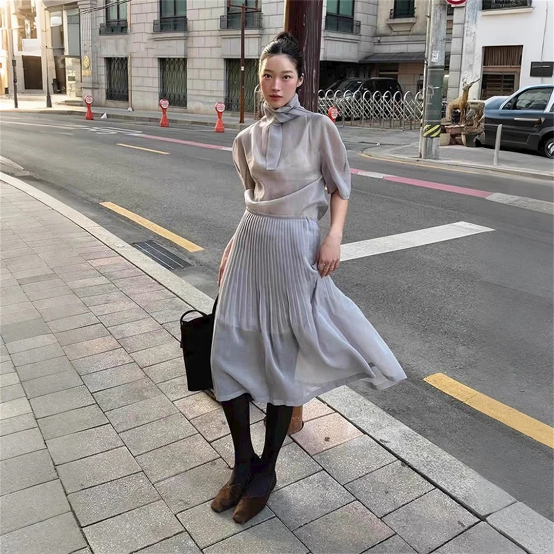 Amome Seoul Brand Lace Half Skirt Transparent Pleated Long Grey Skirt Women's Casual Style Polyester Fiber A-Line Skirt
Amome Seoul Brand Lace Half Skirt Transparent Pleated Long Grey Skirt Women's Casual Style Polyester Fiber A-Line Skirt