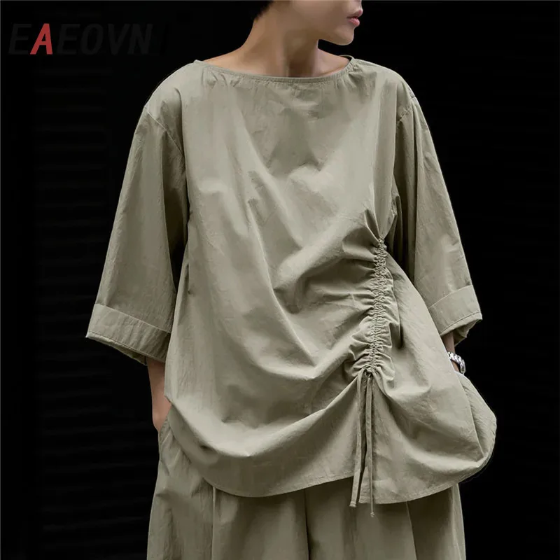 EAEOVNI 2025 Women Loose Blouse Solid Color O Neck Drawstring Folds Design Big Size Tops Casual New Clothing Fashion T-shirt
EAEOVNI 2025 Women Loose Blouse Solid Color O Neck Drawstring Folds Design Big Size Tops Casual New Clothing Fashion T-shirt