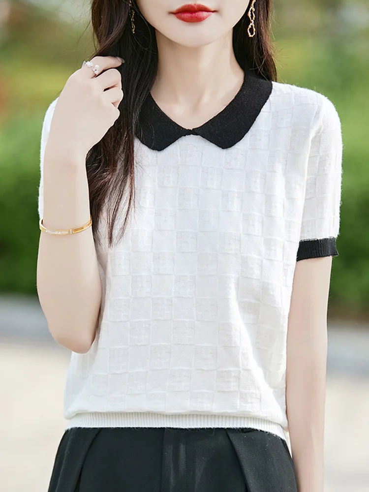 Loose Korean Style Doll Collar Patchwork Short Sleeve Knitted Top Women's Base Layer Shirt Age Reduction Spring Summer New Ar...
Loose Korean Style Doll Collar Patchwork Short Sleeve Knitted Top Women's Base Layer Shirt Age Reduction Spring Summer New Ar...