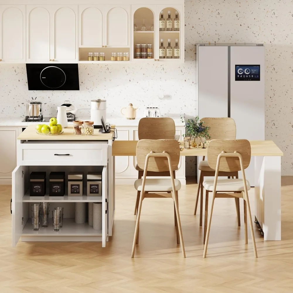 82.7" kitchen island, extendable table for 4-6, storage, charging, 2 drawers, 2 open shelves
82.7" kitchen island, extendable table for 4-6, storage, charging, 2 drawers, 2 open shelves