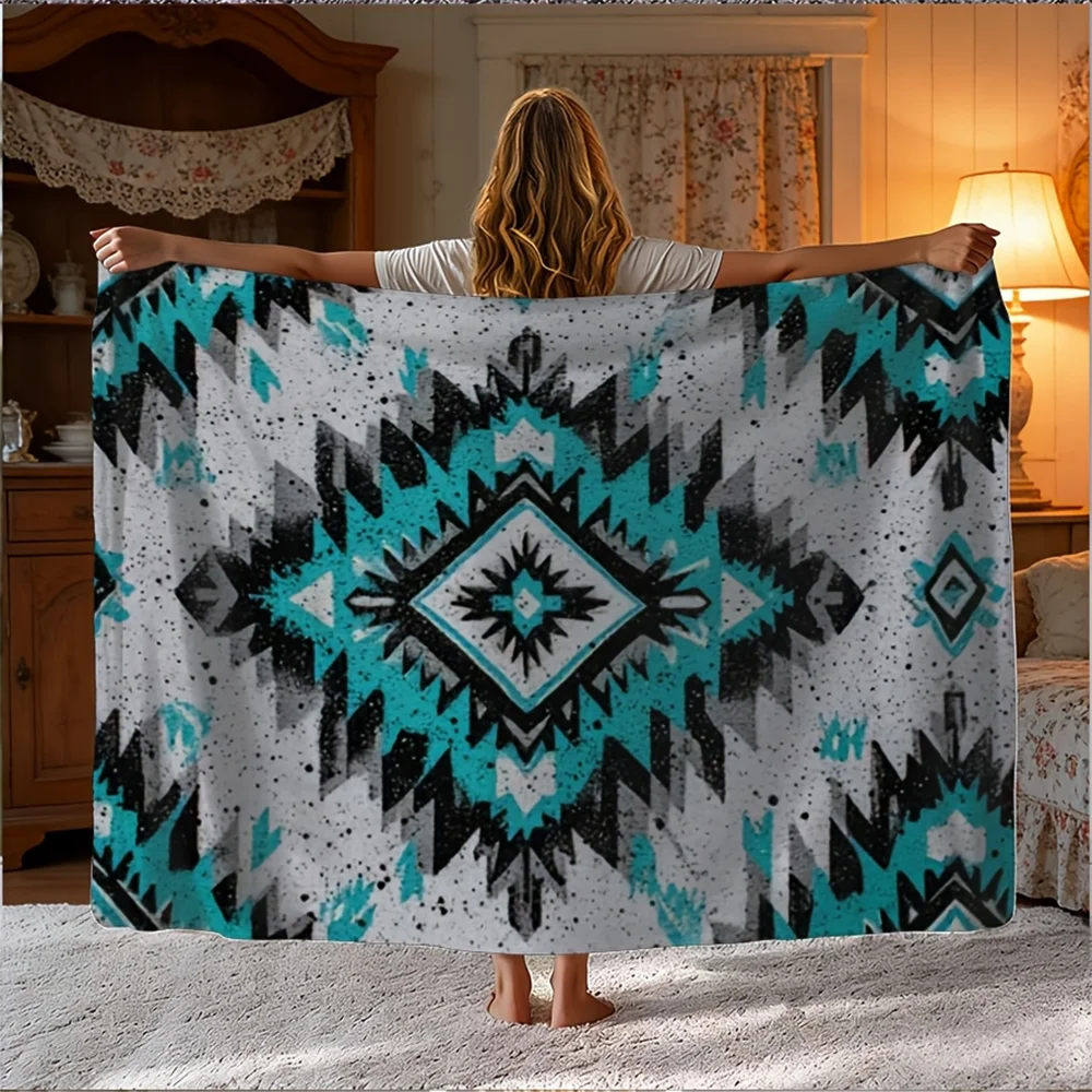 1pc Turquoise Aztec Print Fleece Blanket, Southwestern Boho Throw Blanket for Home Couch Bedroom Decor
1pc Turquoise Aztec Print Fleece Blanket, Southwestern Boho Throw Blanket for Home Couch Bedroom Decor