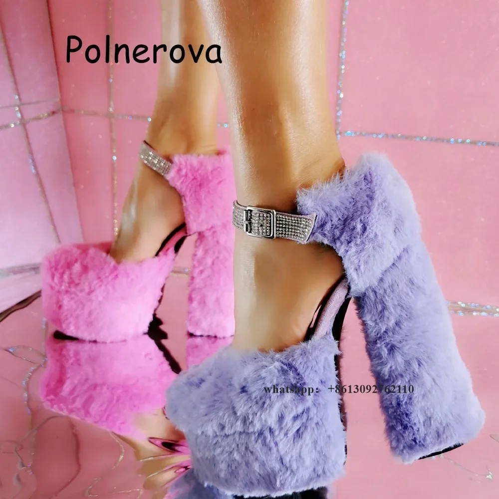 Purple Pink Fur Pumps Platform Chunky Heels Rhinestone Buckle Women's Shoes Spring Lolita Dress Hotties Large Size Luxury Shoes
Purple Pink Fur Pumps Platform Chunky Heels Rhinestone Buckle Women's Shoes Spring Lolita Dress Hotties Large Size Luxury Shoes