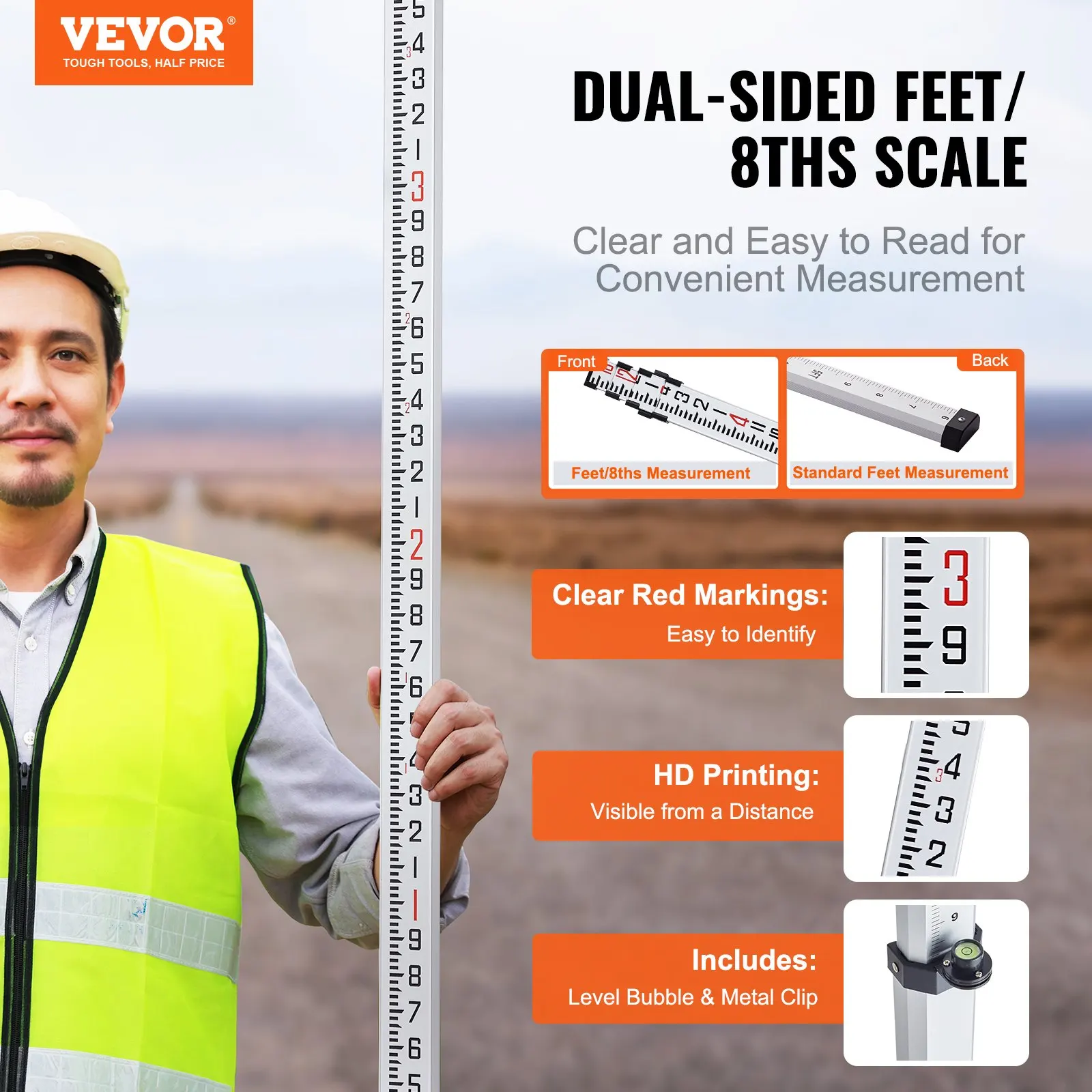 Aluminum Grade Rod, 16-Feet 8ths 4 Sections Telescopic Measuring Rod,Double-Sided Scale Leveling Rod Stick,Aluminum Alloy
Aluminum Grade Rod, 16-Feet 8ths 4 Sections Telescopic Measuring Rod,Double-Sided Scale Leveling Rod Stick,Aluminum Alloy