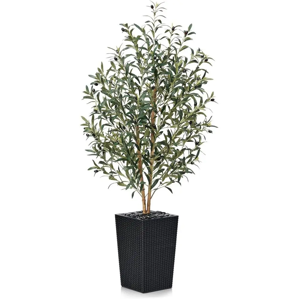 UV-Resistant 5-Tier Artificial Olive Tree with Adjustable Branches, Black Taper Planter, and Pebbles for Indoor Living Spaces
UV-Resistant 5-Tier Artificial Olive Tree with Adjustable Branches, Black Taper Planter, and Pebbles for Indoor Living Spaces