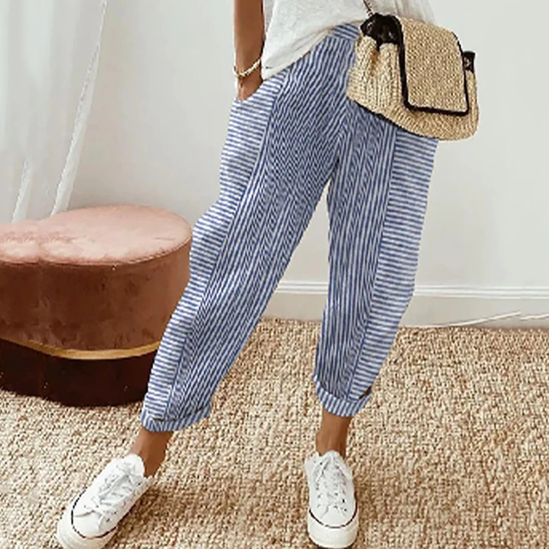 Spring Summer Solid Women's Pants Fashion Casual New Jacquard Stripe Printed Elastic Waist Panel Design Loose Female Trousers
Spring Summer Solid Women's Pants Fashion Casual New Jacquard Stripe Printed Elastic Waist Panel Design Loose Female Trousers
