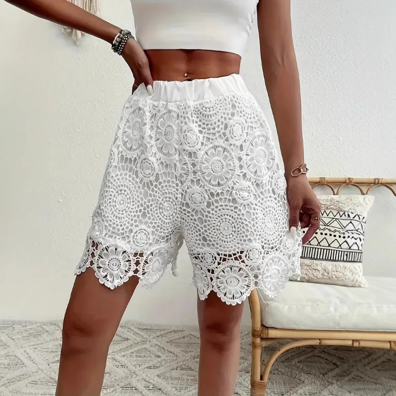 Women Lace Crochet Shorts Summer Casual Solid Color Elastic Waist Straight Leg Boho Beach Shorts
Women Lace Crochet Shorts Summer Casual Solid Color Elastic Waist Straight Leg Boho Beach Shorts